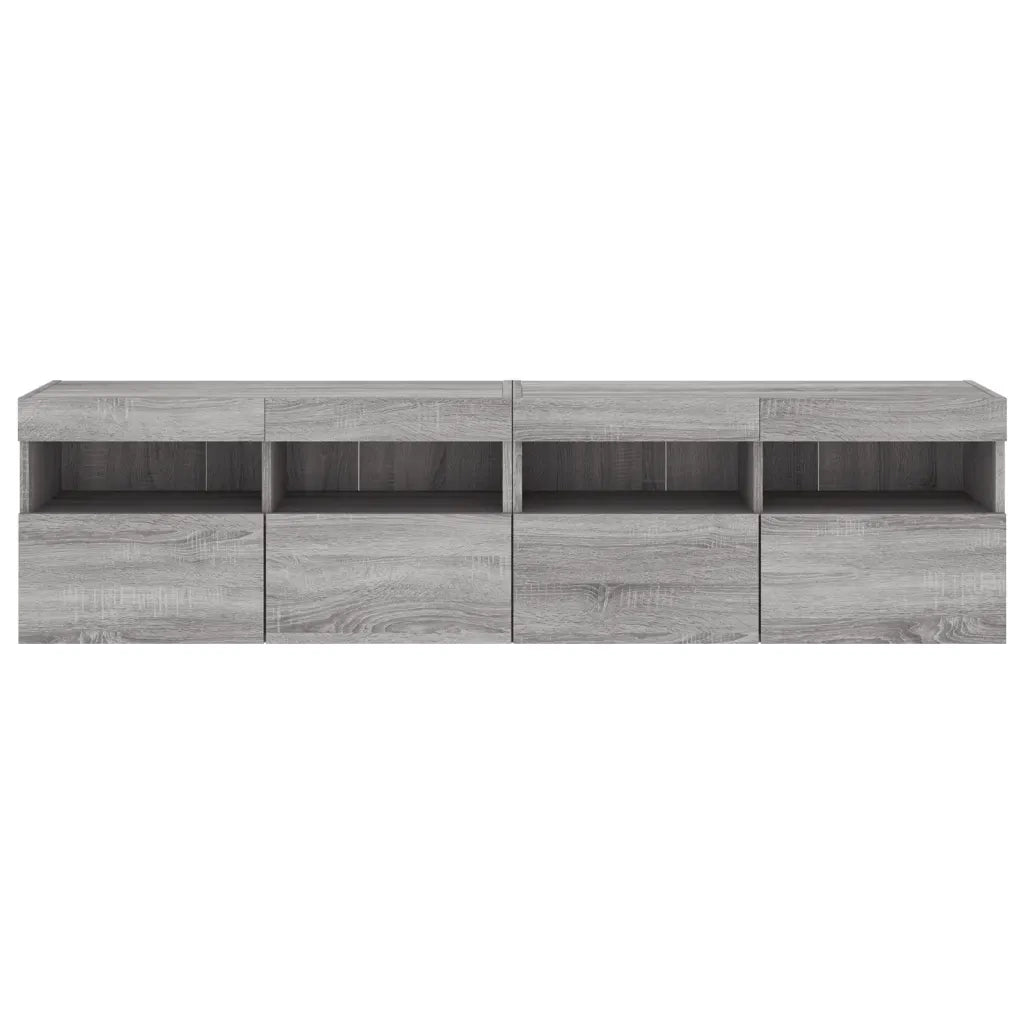 vidaXL Mobili TV a Parete con Luci LED 2pz Grigio Sonoma 80x30x40 cm