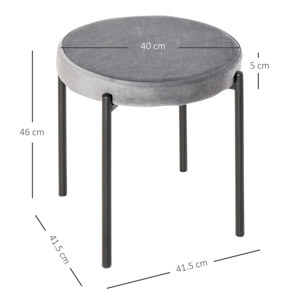 Set di 4 sgabelli da cucina impilabili, seduta imbottita effetto velluto, metallo grigio scuro, 41,5x41,5x46 cm
