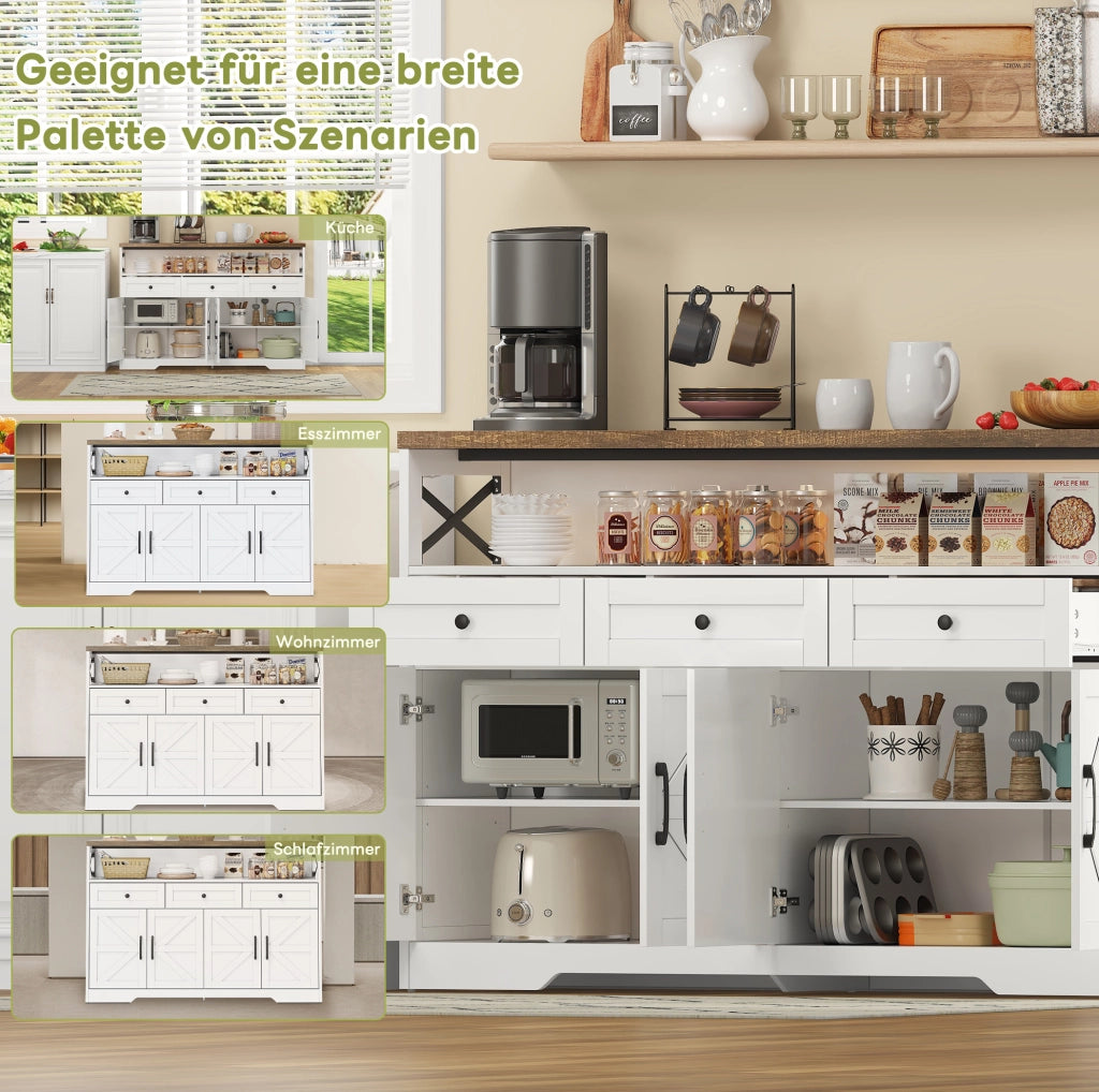 Credenza rustica con 3 cassetti e vani contenitori, 140 cm