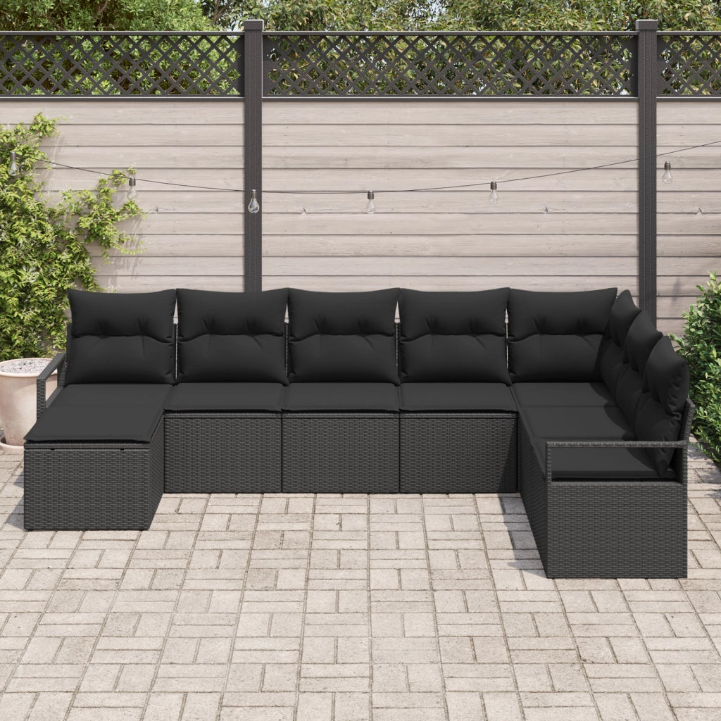 Set di Divani da Giardino  8 Pezzi con Cuscini Nero Polyrattan