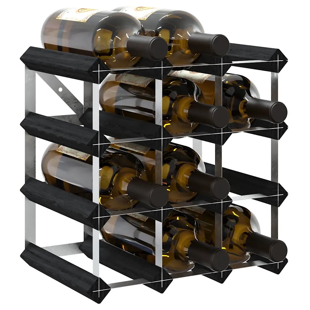 Portavini da 12 Bottiglie Nero in Legno Massello di Pino 325913