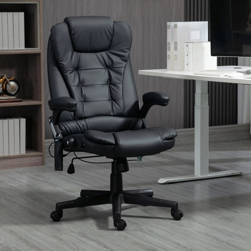 Sedia ufficio ergonomica girevole in pelle bonded nera con funzione massaggio e altezza regolabile
