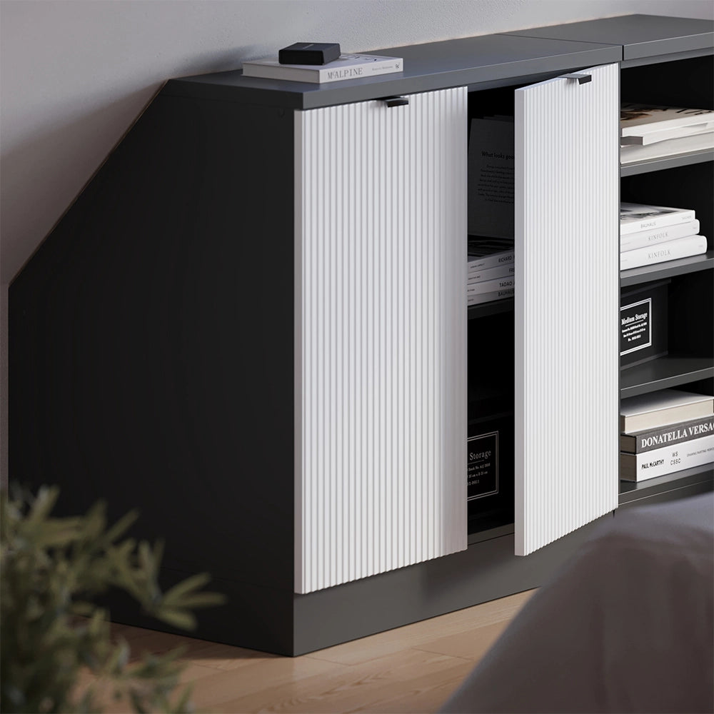 Mobile cucina sottotetto R-Line Ondulazione bianca/Antracite 80 cm con 2 porte, carcassa 60 cm profondità Vicco