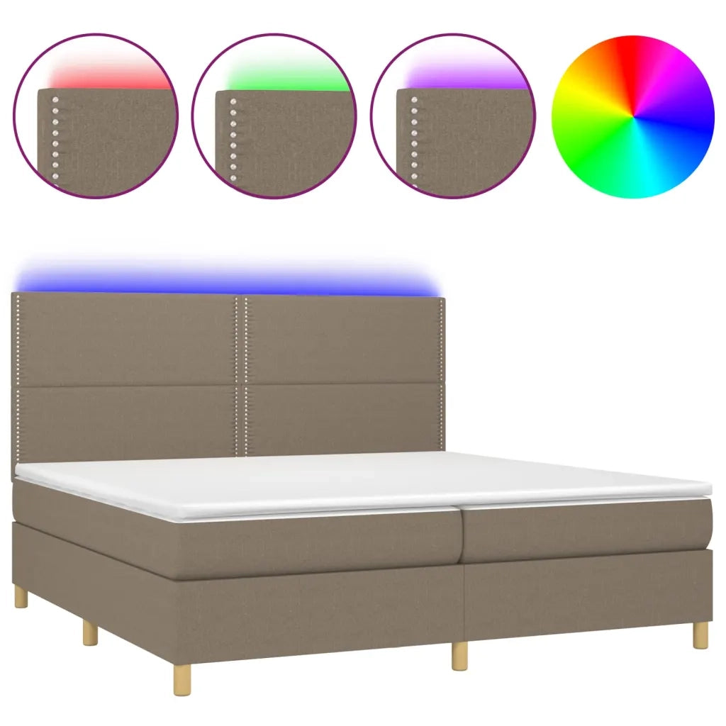 Letto a Molle Materasso e LED tortora 200x200cm in Tessuto cod mxl 33660