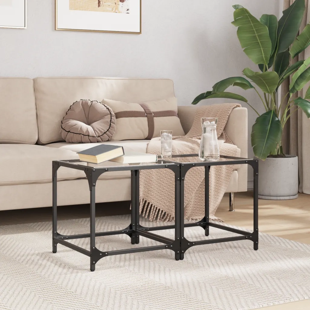 Tavolino Salotto con Piano Vetro Trasparente 40x40x40cm Acciaio 845959