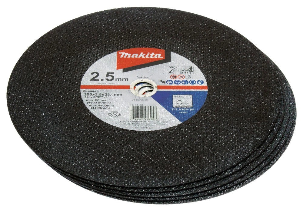 CONFEZIONE 5 DISCHI TAGLIO METALLO MAKITA D.355mm X 2,5mm B-49448-5