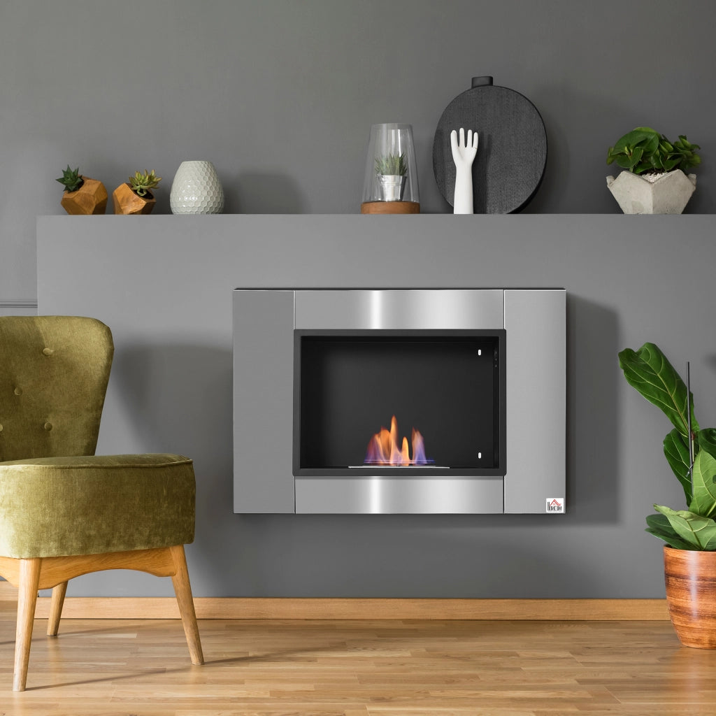 Caminetto bioetanolo murale incassabile 0.9L ¨C zephmum ¨C acciaio inox 80x14x54 cm