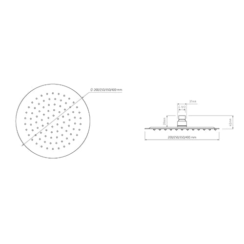 SOFFIONE DOCCIA TONDO ULTRA SLIM ACCIAIO INOX- Diam. 200 mm- DH- pezzi 1