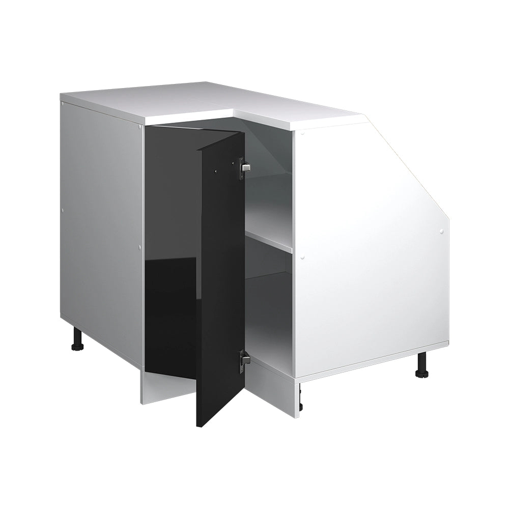 Mobile cucina angolare per sottotetto R-Line Nero lucido/Bianco 75.6 cm con 1 porta, carcassa dell’armadio profondità 60 cm Vicco