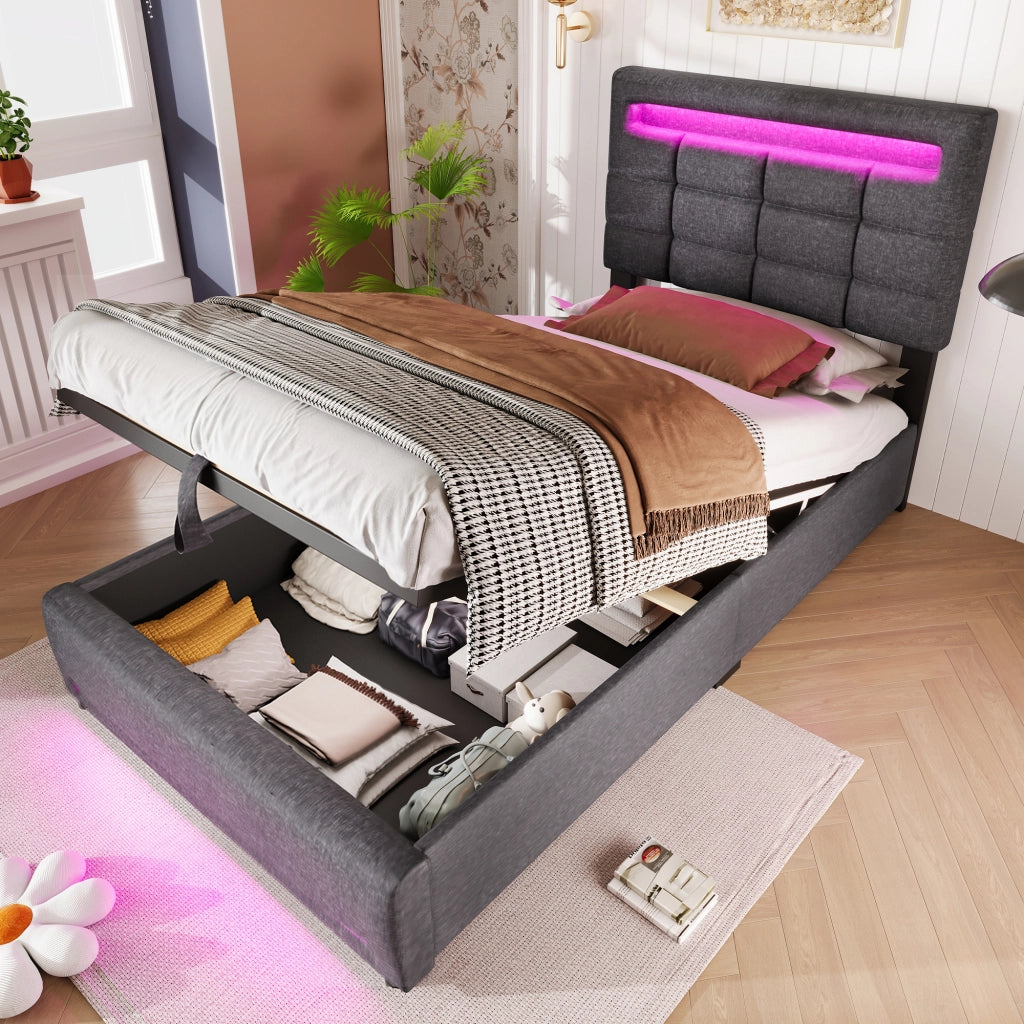 letto imbottito lino grigio 90 x 200 cm