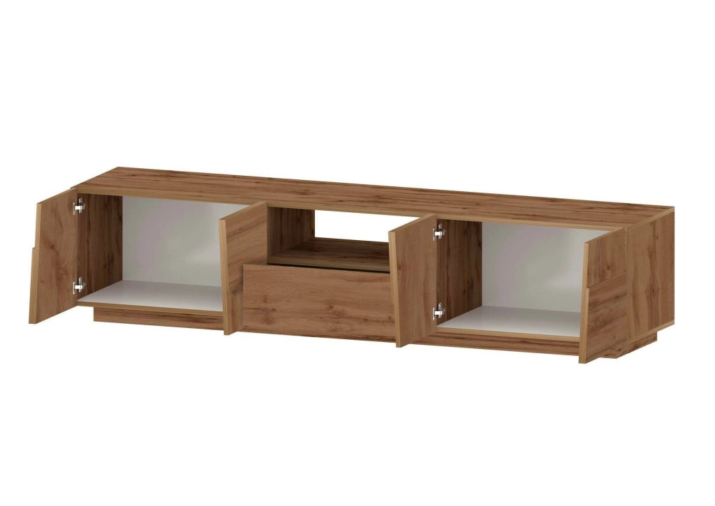 Mobile porta TV Maestrale, Credenza bassa da soggiorno con 4 ante e 1 cassetto, Base porta TV, 220x44h46 cm, Rovere