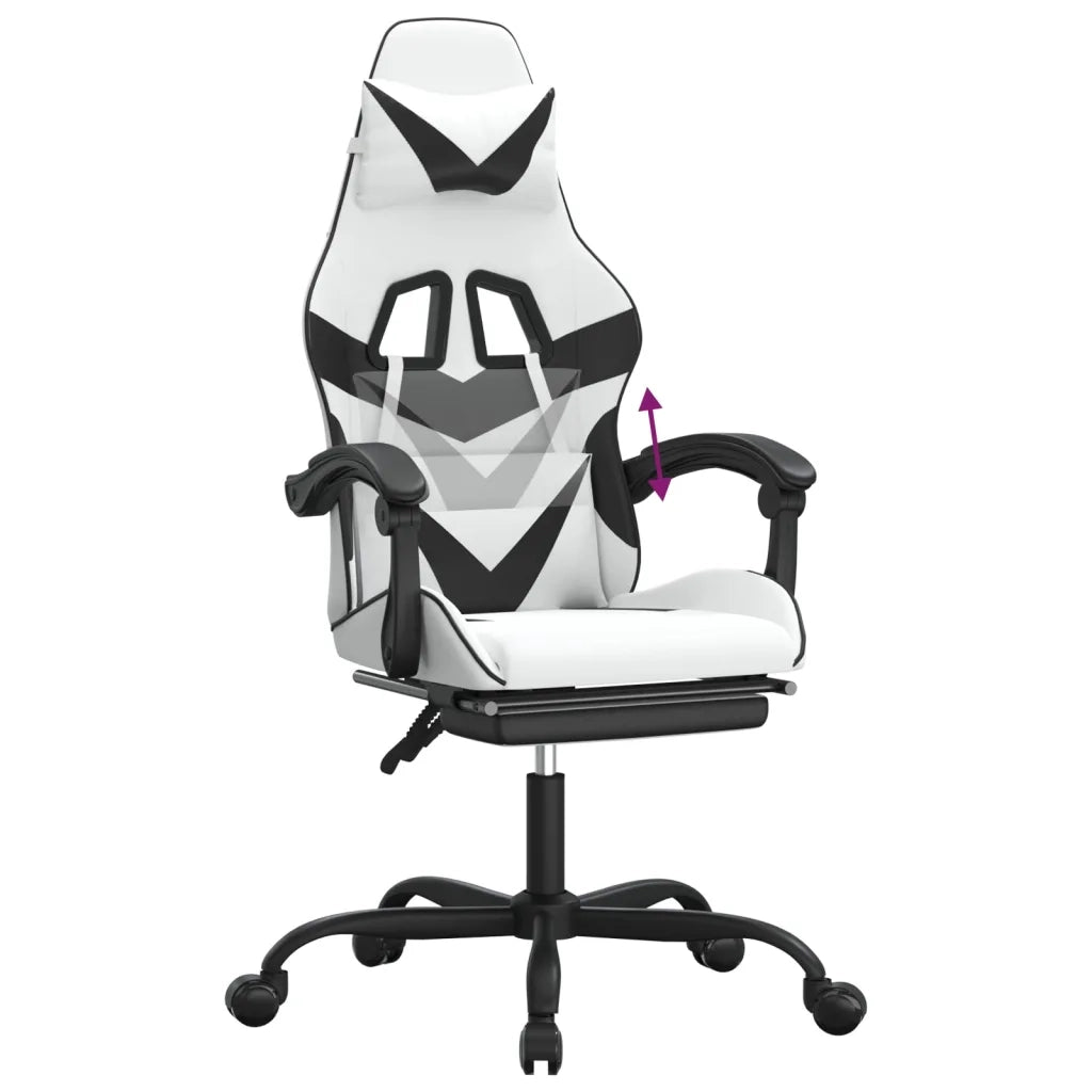Sedia da Gaming con Poggiapiedi Bianco e Nero in Similpelle 3143864