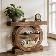 Tavolo consolle rustico a 3 ripiani in legno, 105 cm