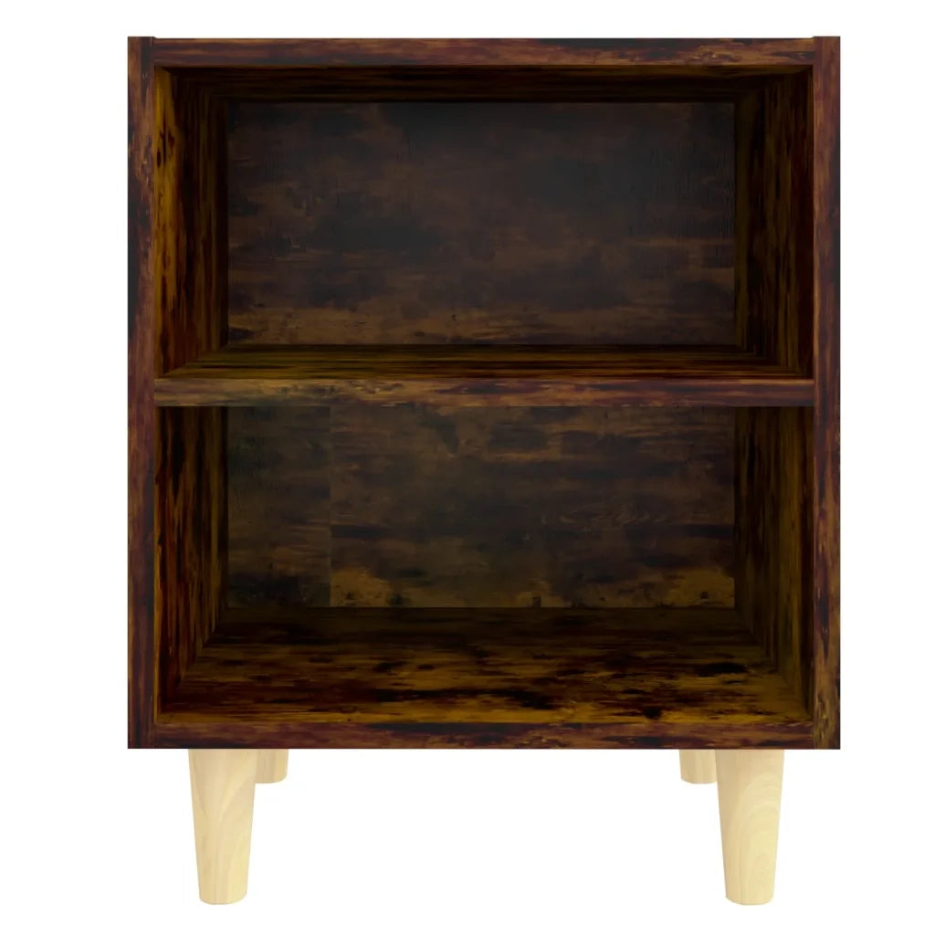 Set di 2 Comodini | Armadio da Notte | Mobiletto da notte con Gambe in Legno Massello Rovere Fumo 40x30x50cm