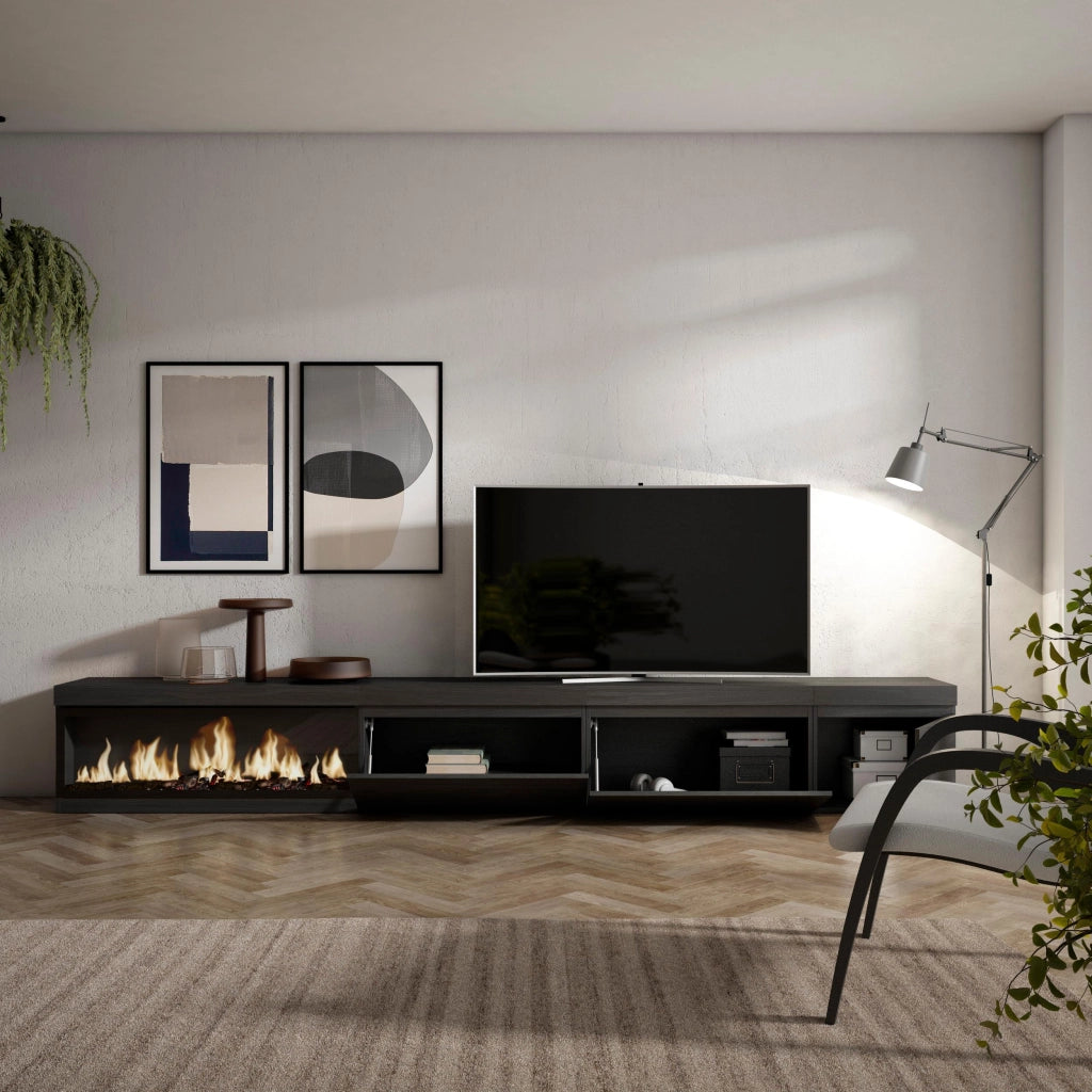 Mobile TV Soggiorno, 317x35x45cm, Camino elettrico XXL, Nero RF3670
