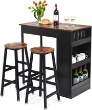 Set di Tavolo e 2 Sgabelli da Bar con Struttura in Legno e Metallo | Tavolo da Pranzo e Colazione a 3 Ripiani per Sala da Pranzo e Cucina, Marrone Rustico