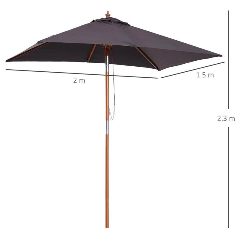 OMBRELLONE DA GIARDINO INCLINABILE 6 STECCHE 2 X 1.5 M GRIGIO SCURO