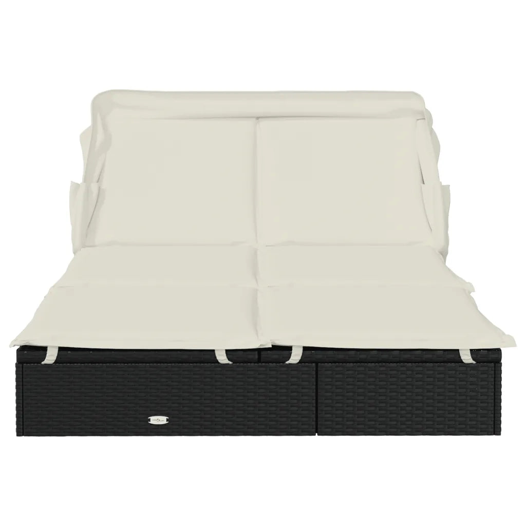 Sdraio da giardino | Lettino Doppio Tetto Pieghevole Nero 213x118x97cm in Polyrattan