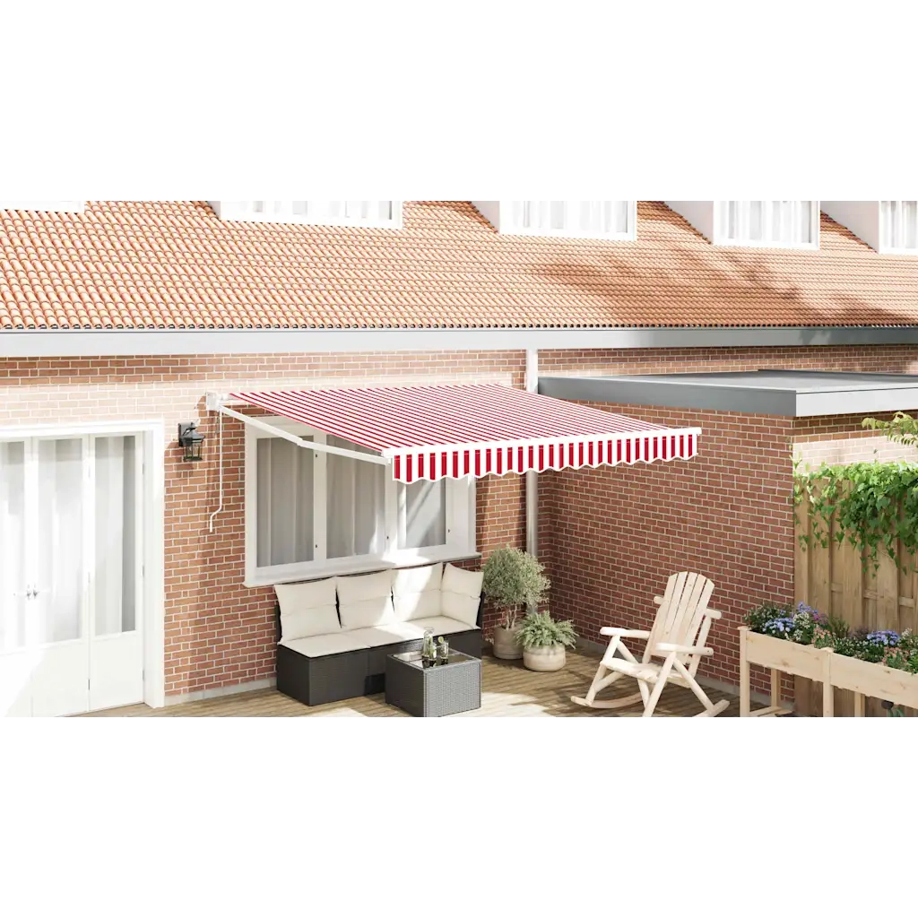 Tenda retrattile-Tenda parasole per balcone Rosso e Bianco 350 x 250 cm 677007