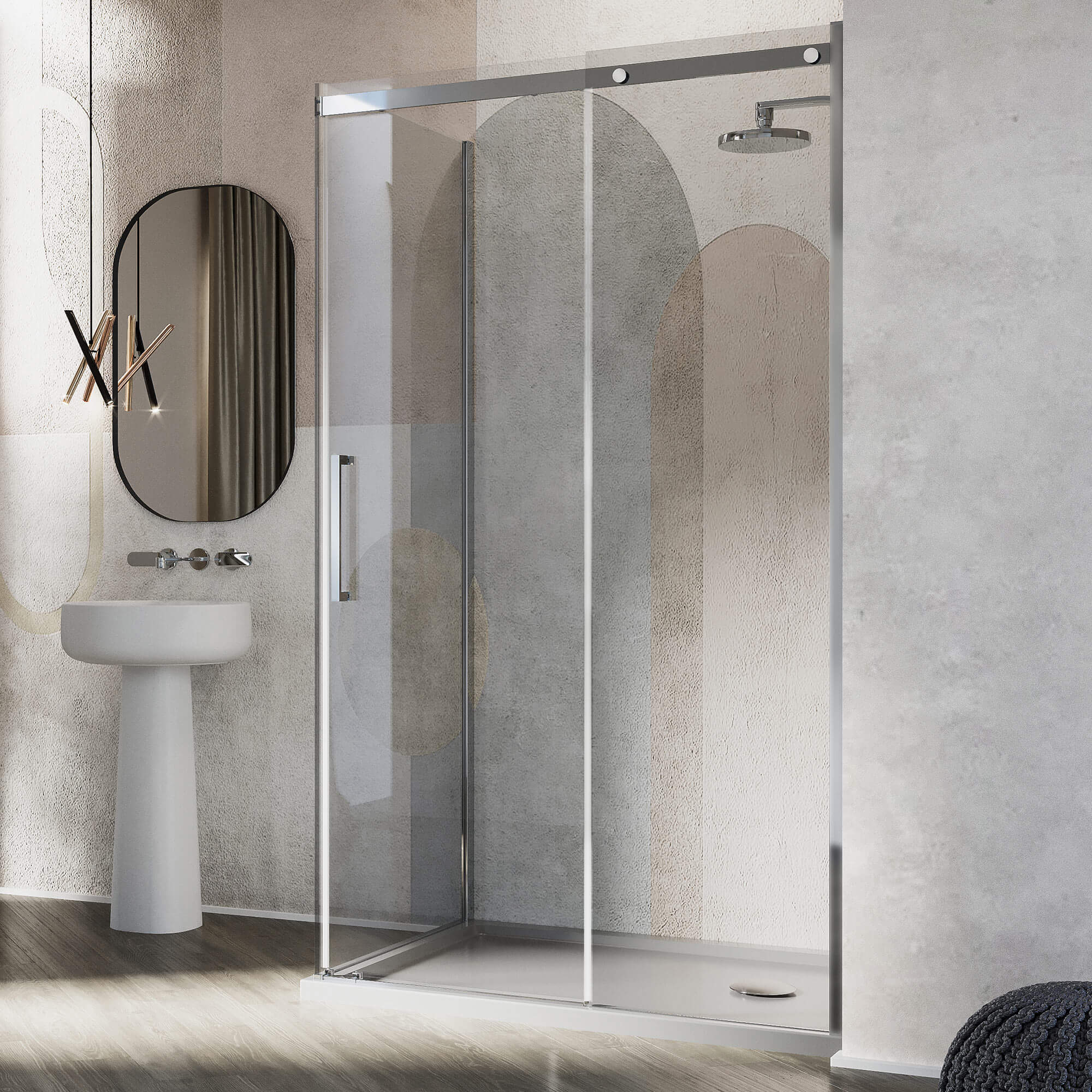 Box Doccia Angolare 90x140 cm 1 Anta Scorrevole in Cristallo Trasparente 8mm H200 Fosterberg Horsens Destro