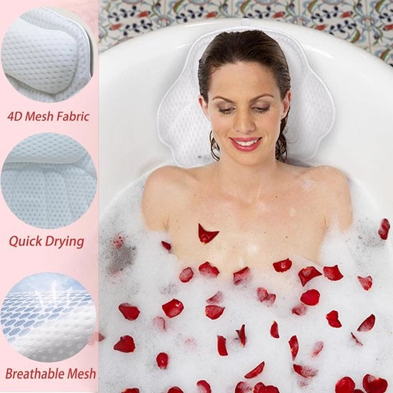 Cuscino per doccia, cuscini per doccia, tecnologia 4D Air Mesh e 6 zanzariere antiscivolo, cuscino per doccia ergonomico per supporto testa, schiena, spalle e collo, compatibile con tutte le vasche da bagno, per uso domestico, regali per centro benessere