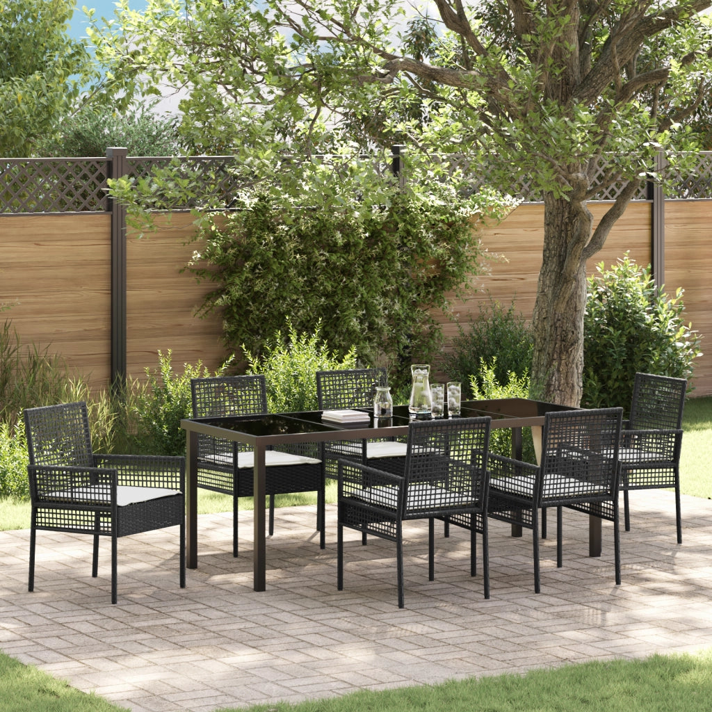 Set Pranzo Giardino 7 Pezzi con Cuscini Nero Polyrattan