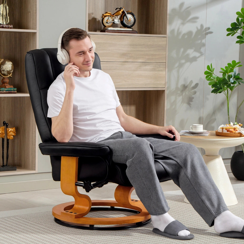 Poltrona Relax Reclinabile Girevole con Poggiapiedi ¨C Zephmum ¨C Similpelle Nero Legno