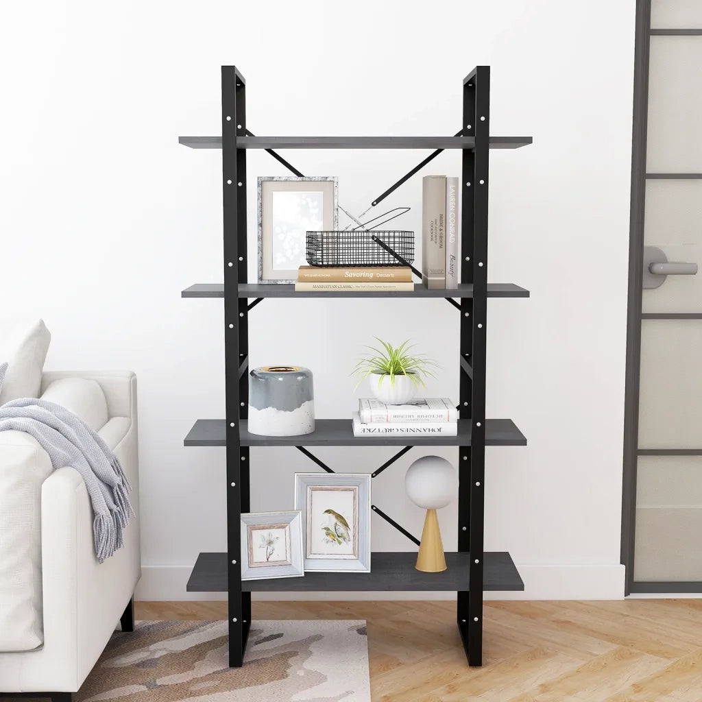 Libreria a 4 Ripiani Grigia 80x30x140 cm in Massello di Pino 806464