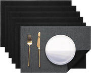Placemats in Tessuto Doppio, Colorazione Grigio/Nero, Set di 6
