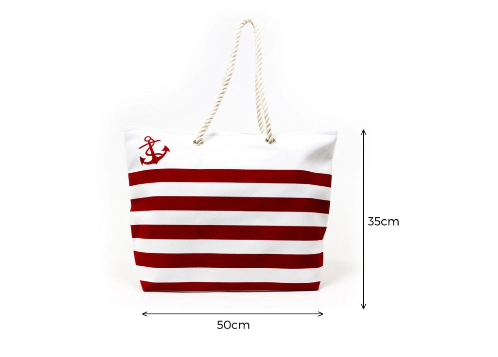 Borsa Mare Borsone Grande Spiaggia Piscina Beach Stripe A Righe Chiusura Zip - Borsa - Rosso