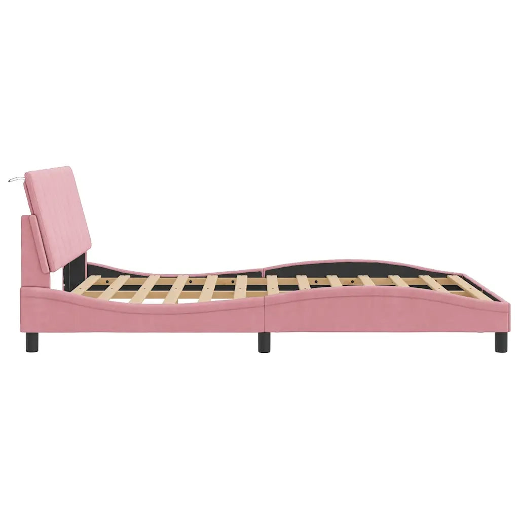 Giroletto con LED senza Materasso-Struttura Letto Hanko Rosa 140x190 cm in Velluto