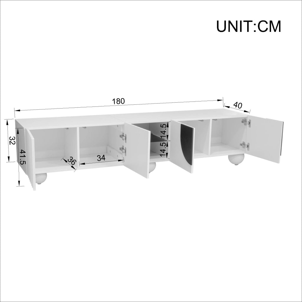 OKWISH Mobile TV con 2 Ante e 1 Vano Aperto, Apertura a Pressione, per Soggiorno, MDF, Bianco, 180 x 40 x 41.5 cm
