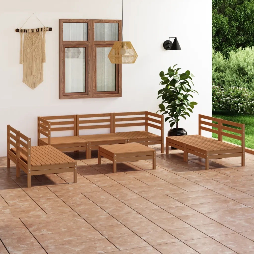 Set Salotto da Giardino 8pz Marrone Ambra Legno Massello Pino 3082570