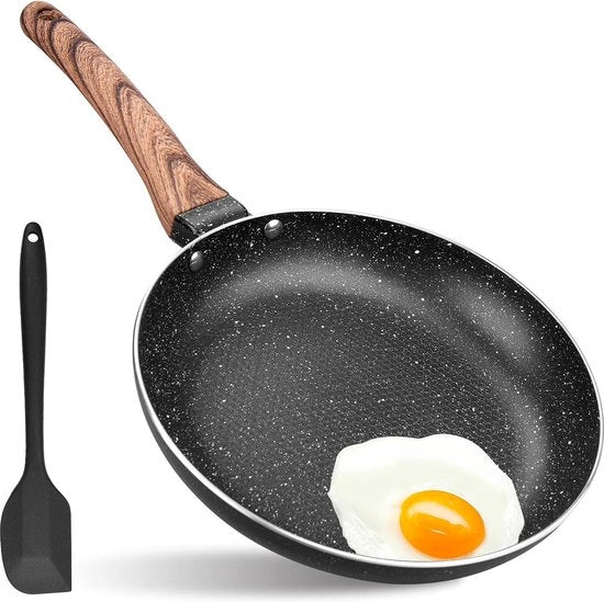 Piatto ad induzione antiaderente 30 cm - con spatola in silicone - altezza interna 58 cm - maniglia con finitura in legno - lavabile in lavastoviglie