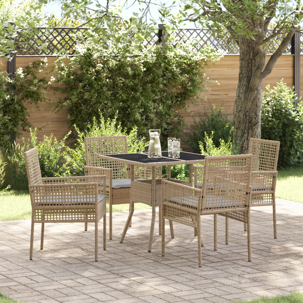 Set da Pranzo da Giardino 5 Pezzi Beige Rattan Sintetico