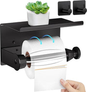 Sostegno per carta igienica senza foratura con pannello, nero + 2 ganci autoadesivi, carta igienica in acciaio inossidabile con effetto d'assorbimento, sostegno per carta igienica per bagno.
