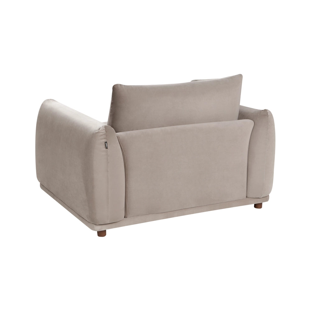 Set divano moderno a 5 posti in velluto con cuscini decorativi e poltrone con gambe in legno tortora stile moderno