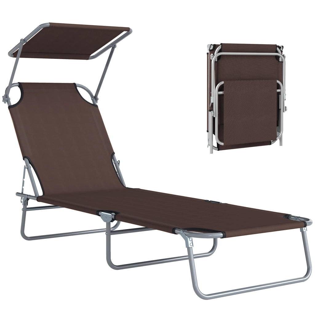 Transat pieghevole con schienale regolabile e parasole ¨C zephmum ¨C marrone 187x58x36cm