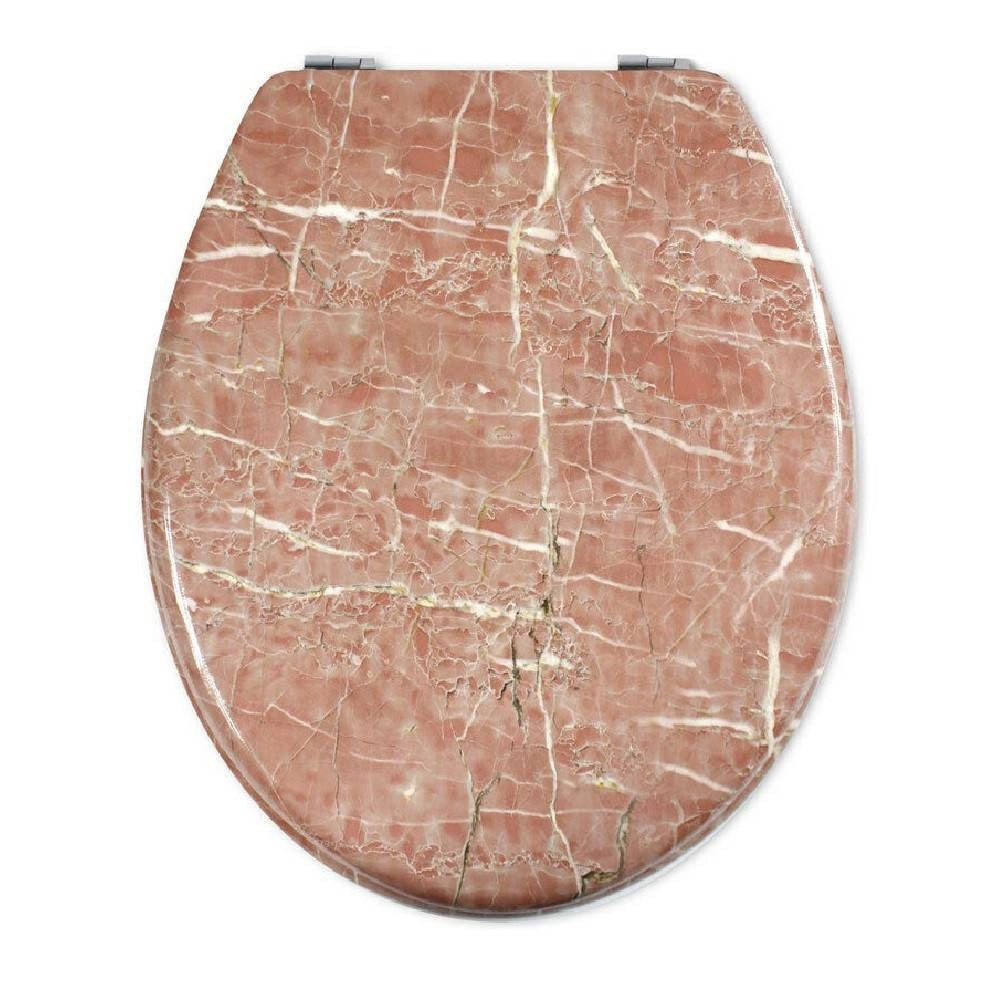 Trade Shop - Copriwater Universale In Legno Mdf Resistente Con Stampa Marmo Rosa Cerniere Wc -        3,5