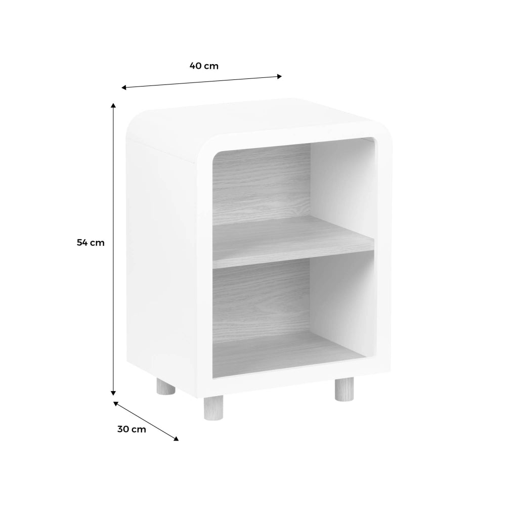 Comodino effetto legno, 2 nicchie, bianco