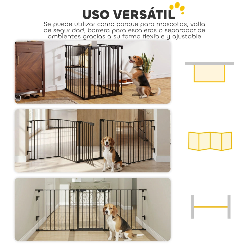 Barriera per Cani 5 Pannelli Pieghevole 300 cm ¨C Zephmum ¨C Nero