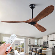 Ventilatore da soffitto 60 pollici senza luce con telecomando; 3 pale in ABS; nero e noce scuro