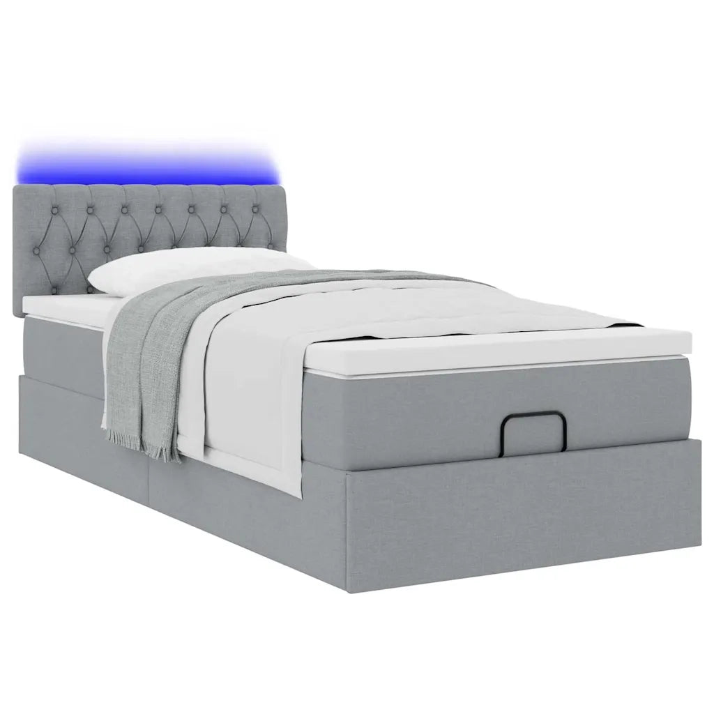Pouf Letto con Materasso e LED Grigio Chiaro 80x200cm Tessuto 3312346