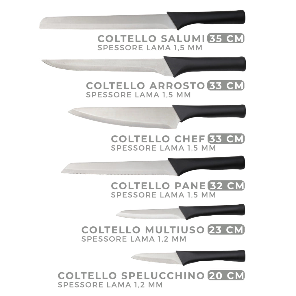 MAURY'S CEPPO CON 6 COLTELLI SMART DA CUCINA IN COLORE NERO