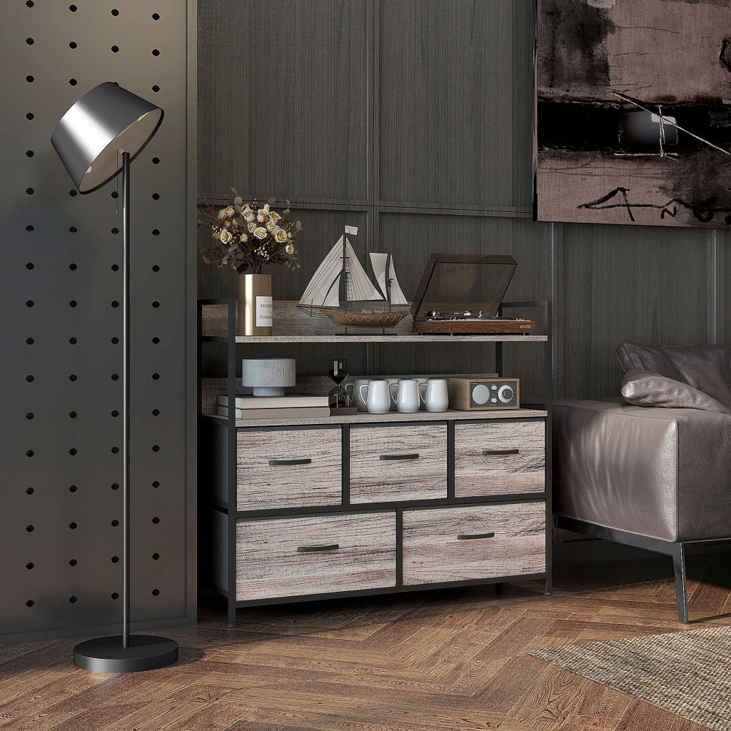 Cassettiera industriale 5 cassetti in tessuto ¨C Xylo ¨C 98x29x85 cm grigio nero
