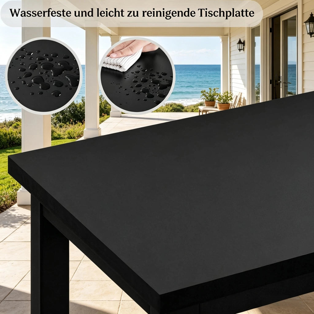 Tavolo da bar in metallo e legno con struttura stabile, stile industriale, per cucina e soggiorno, nero, 40 × 100 × 100 cm