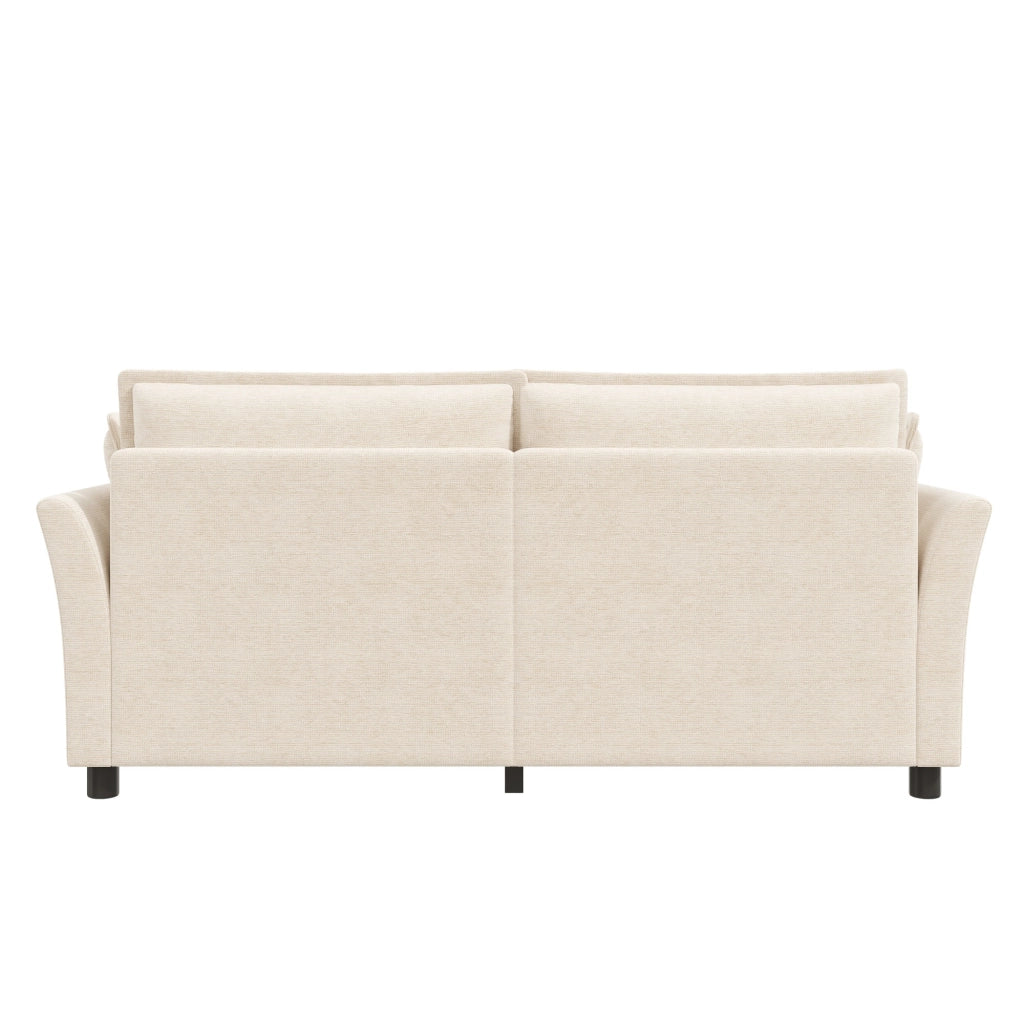 Divano a 2 posti in chenille con seduta ampia e cuscini per braccioli struttura stabile beige per piccoli spazi