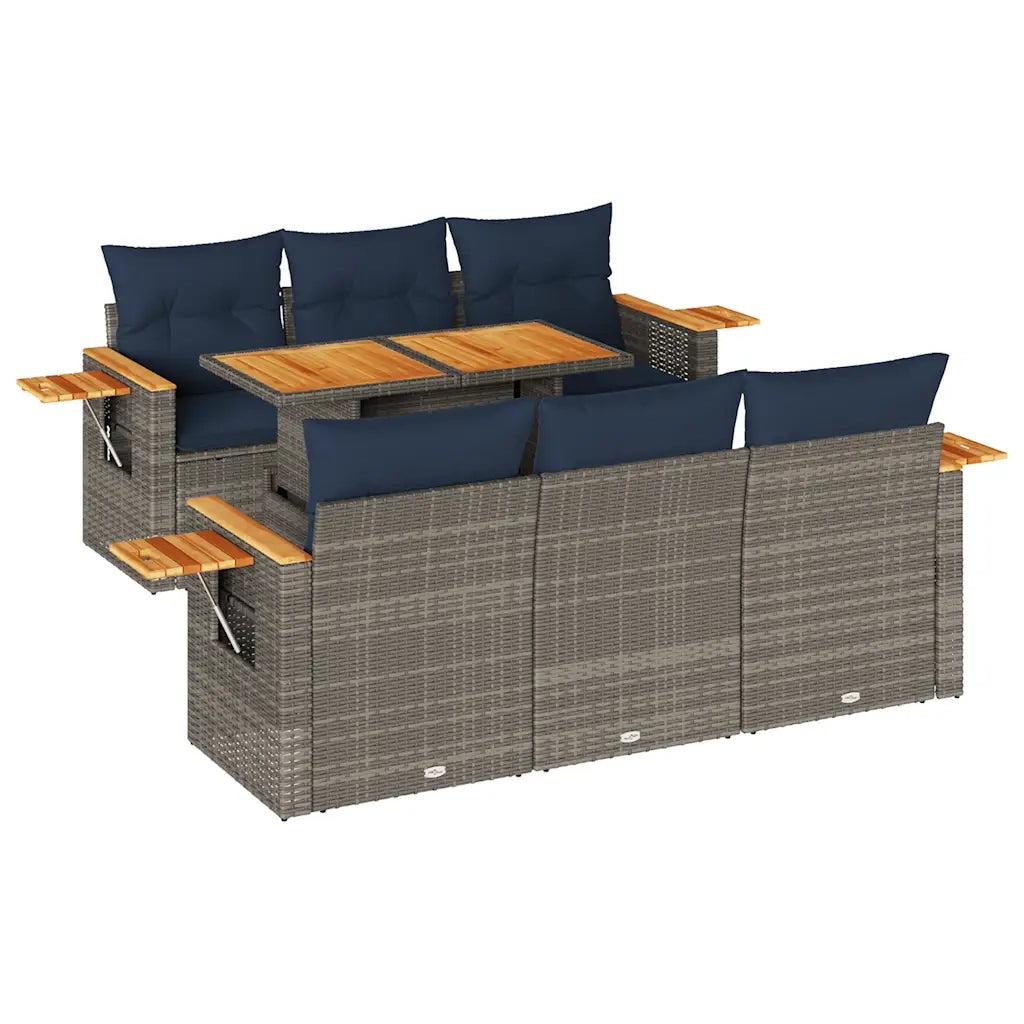 Set Divani da Giardino 7 pz con Cuscini Grigio in Polyrattan 3327561