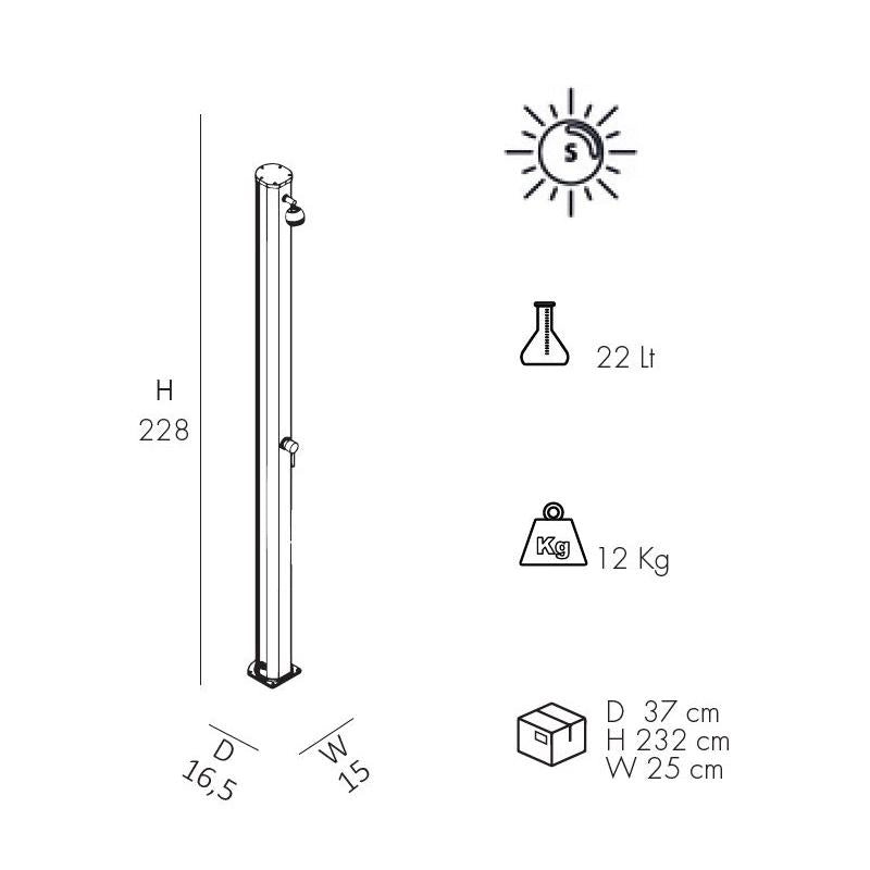 Doccia Solare Jolly 25 Litri In Alluminio Con Miscelatore Colore Inox Paint Cv-A600/9007