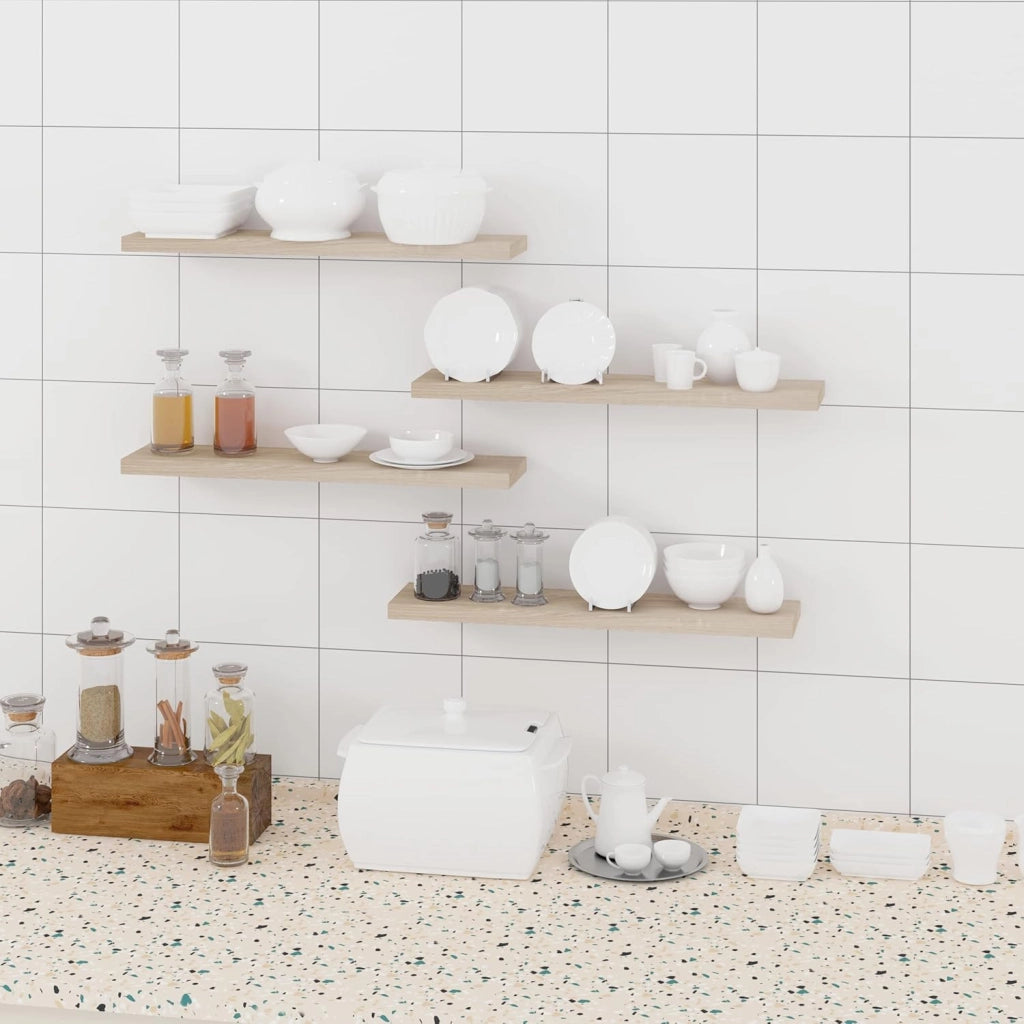 Mensole da Muro, Set di 4 Mensole da Muro, Quercia, 50cm, in Legno MDF, Librerie Scaffale da Parete Portaoggetti, Stile rétro, Mensole Sospese Decorative per Salotto Cucina Corridoio